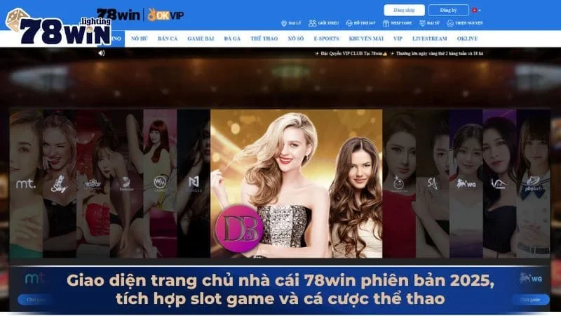 Giao diện trang chủ nhà cái 78win phiên bản 2025, tích hợp slot game và cá cược thể thao