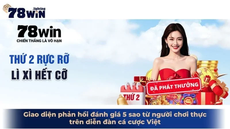 Giao diện phản hồi đánh giá 5 sao từ người chơi thực trên diễn đàn cá cược Việt